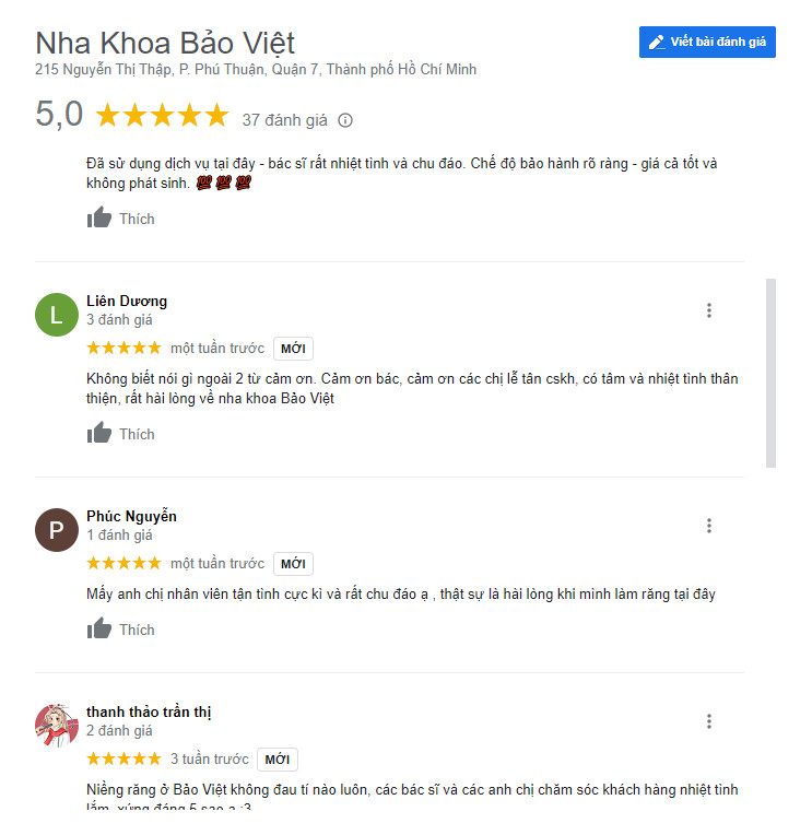 Review khách hàng đã làm răng tại Nha khoa Bảo Việt (Ảnh từ google) cấy ghép implant uy tín ở tphcm