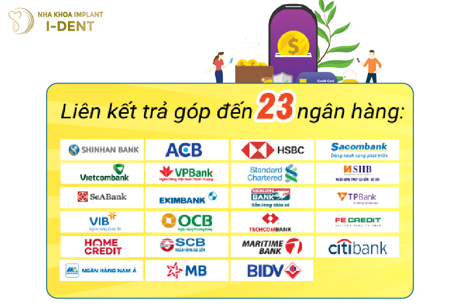 Nha khoa I-DENT liên kết với 23 ngân hàng để khách hàng thuận tiện trả góp Nha khoa I-DENT liên kết với 23 ngân hàng để khách hàng thuận tiện trả góp